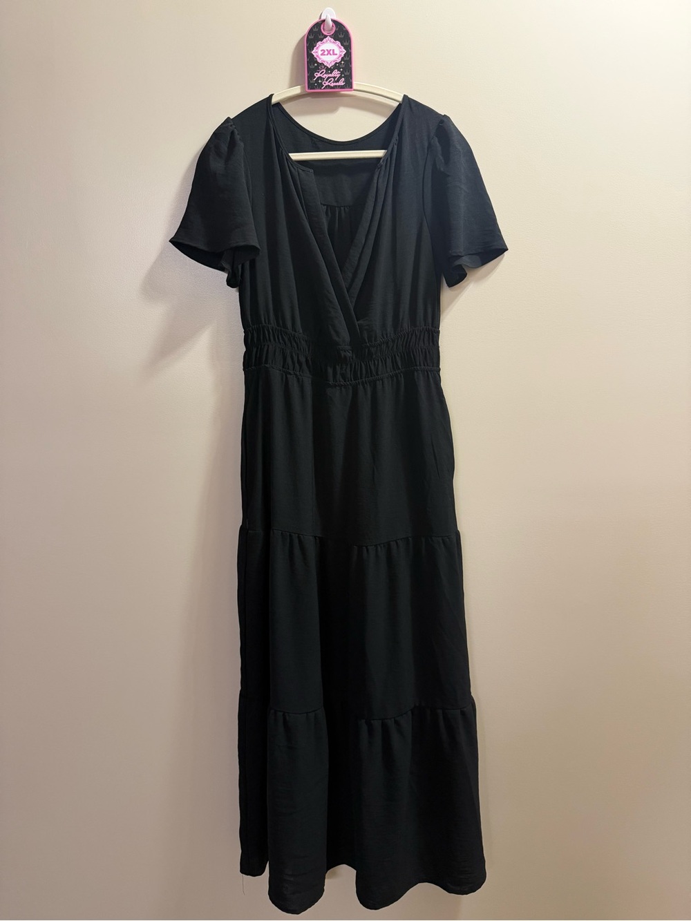 Black Tiered Short-Sleeve Maxi Dress